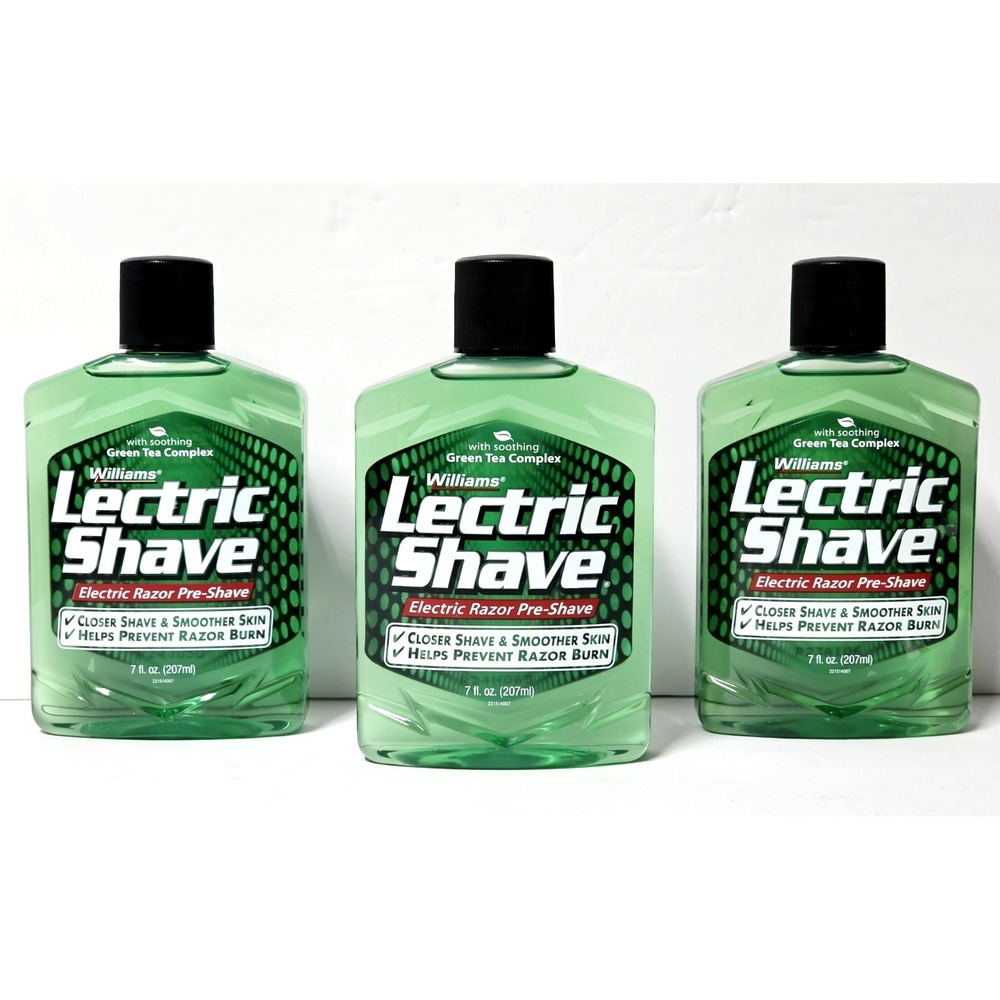 3 Williams Lectric Shave w Soothing Green Tea Electric Pre-Shave 7oz. Ea